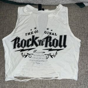 White cropped tee with black writing